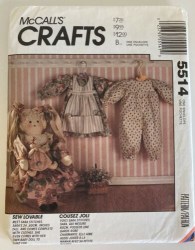 5514 MCCALLS 24'' SARA RAG DOLL, DRESS, APRON, 7'' DOLL PATTERN
